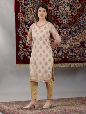 Aurelia Women Abstract Straight Kurta(Beige)