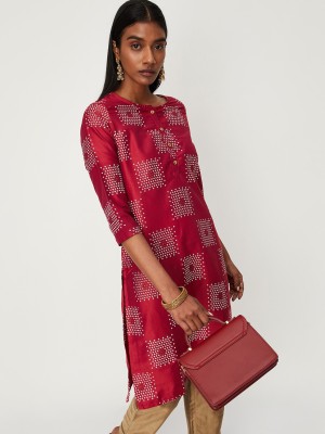 MAX Women Printed Straight Kurta(Red)