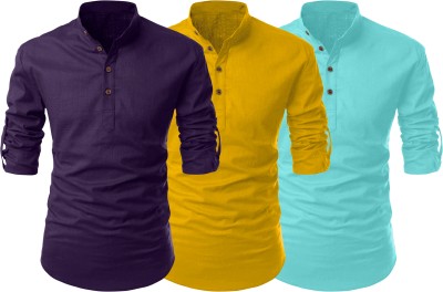 ROYAL SCOUT Men Solid Straight Kurta(Purple, Light Blue, Yellow)