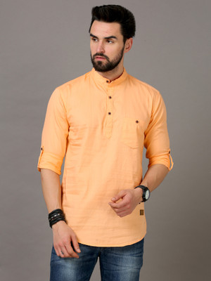 tallwalker Men Solid Straight Kurta(Orange)