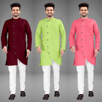DIAMOND CLUSTER Men Self Design Trail Cut Kurta(Multicolor)