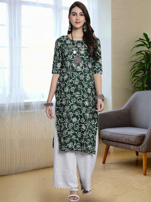 Moda Rapido Women Printed A-line Kurta(Green)