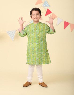 Fabindia Boys Printed A-line Kurta(Green)