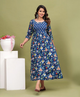 Femary Women Printed Anarkali Kurta(Blue)