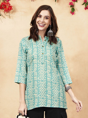 Anouk Rustic Women Printed Straight Kurta(Light Green)