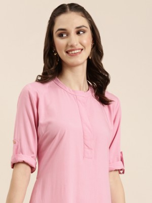 Showoff Women Solid Straight Kurta(Pink)