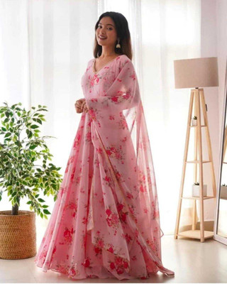 mitvafashion Women Floral Print Gown Kurta(Pink)