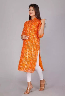 Parth f Women Bandhani A-line Kurta(Orange)