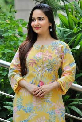 Tejal Textile Women Printed Anarkali Kurta(Silver)