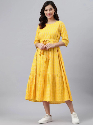 ASHISH PRINT Women Printed A-line Kurta(Yellow)