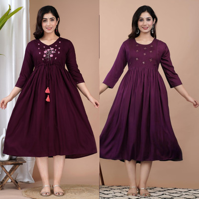 Rajoriya Women Embroidered, Solid Anarkali Kurta(Maroon)