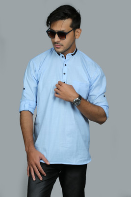 SPOQUE Men Solid Straight Kurta(Light Blue)