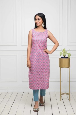 Shivaradhya Designers Women Printed Straight Kurta(Pink)