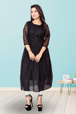 NISHU FASHION MART Women Self Design Straight Kurta(Black)