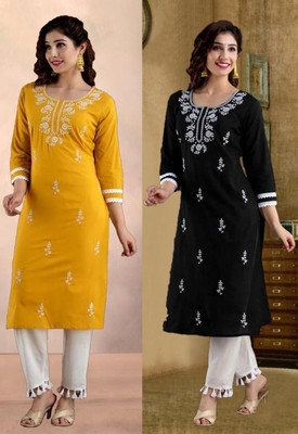 SISTO Women Chikan Embroidery A-line Kurta(Multicolor)