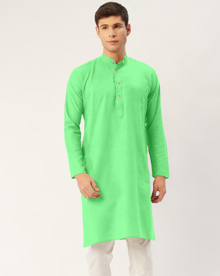 Kaashi Couture Men Solid Straight Kurta(Light Green)