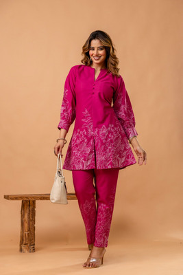 Laxurine Women Floral Print A-line Kurta(Dark Blue)