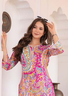 PRISCA Women Printed Straight Kurta(Pink)