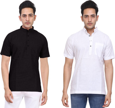 Kavita Fasion Men Solid Straight Kurta(White, Black)