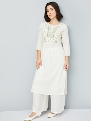 MAX Women Printed Straight Kurta(Beige)