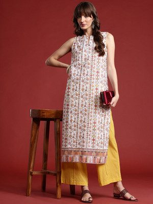 ANOUK Women Embroidered Straight Kurta(White)