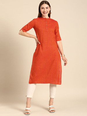ANOUK Women Woven Design Straight Kurta(Orange)