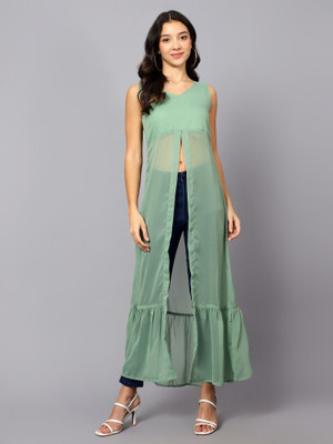 VESICLE Women Solid Frontslit Kurta(Light Green)