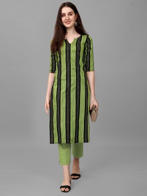 Priyashi Women Printed, Striped Straight Kurta(Green)