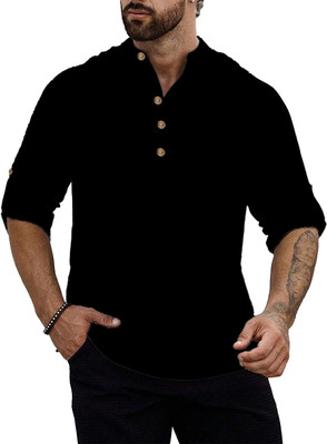 Yugnik Men Solid Straight Kurta(Black)