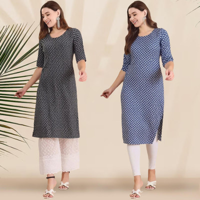 1 Stop Fashion Women Printed A-line Kurta(Black, Blue)