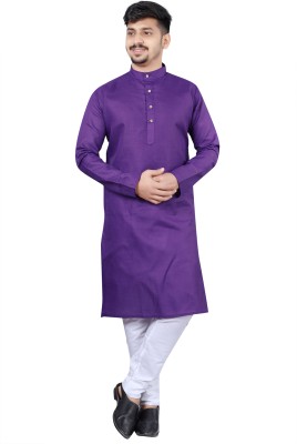 Rajdeep Men Solid Straight Kurta(Purple)