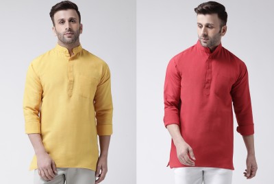 RIAG Men Solid Straight Kurta(Yellow, Red)