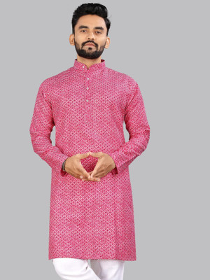 Divastri Men Printed A-line Kurta(Pink)
