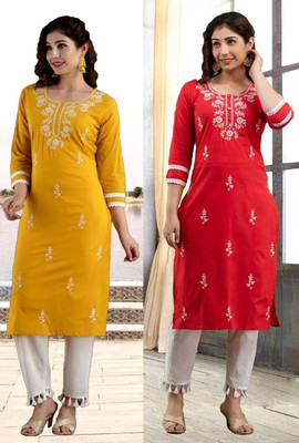SISTO Women Chikan Embroidery A-line Kurta(Multicolor)
