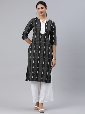 Fourleaf Women Self Design, Woven Design A-line Kurta(Black, Grey, White)