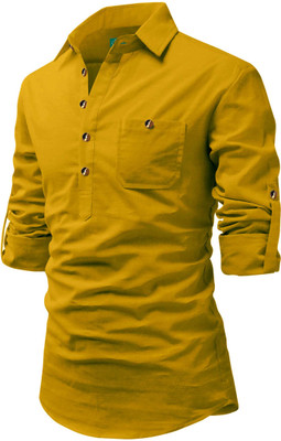VIMASUTI Men Solid A-line Kurta(Yellow)