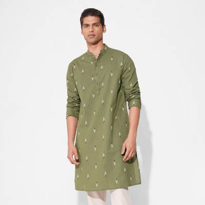 Indus Route by Pantaloons Men Printed Straight Kurta(Green)
