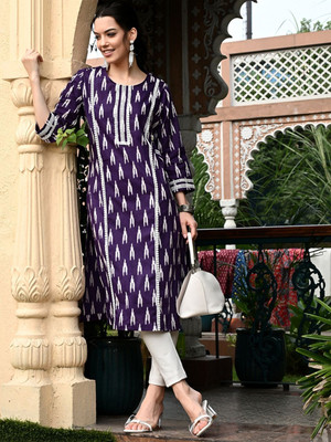 PRISCA Women Printed Straight Kurta(Purple)