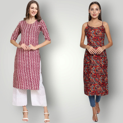 HouseOfCommon Women Printed Straight Kurta(Multicolor)