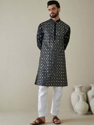 ANOUK Men Embellished Straight Kurta(Black)