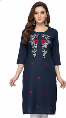 SARANS Women Embroidered, Self Design Straight Kurta(Blue)