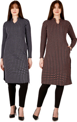 Blushh Collection Women Block Print Straight Kurta(Multicolor)