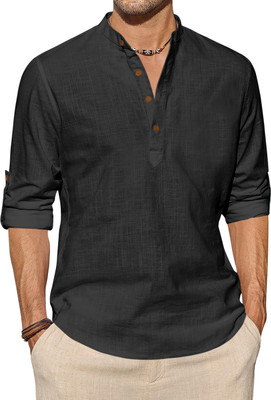 ZIRPIX Men Solid Straight Kurta(Black)