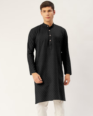 CHIRASVI Men Embroidered Straight Kurta(Black)