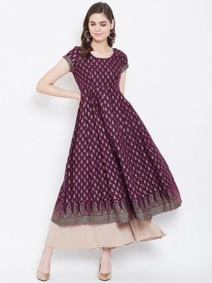 poshak Women Printed Flared Kurta(Purple)