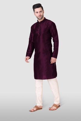 Svatantra Men Block Print Straight Kurta(Purple)