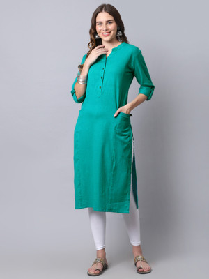 Pistaa Women Solid Straight Kurta(Light Green)