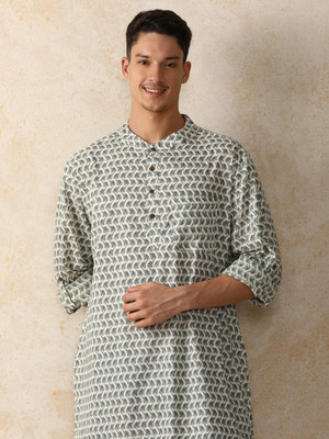 Moara Men Printed Straight Kurta(Grey)
