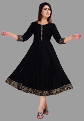 GULJAR FASHION Women Printed A-line Kurta(Black)