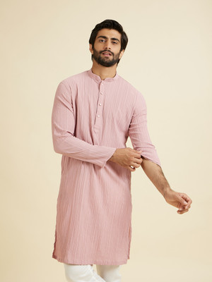 MANYAVAR Men Self Design Straight Kurta(Pink)